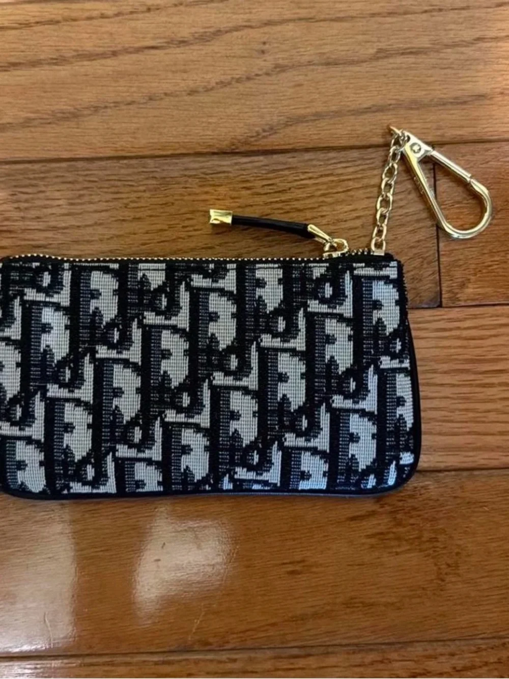 Dior Black and Cream Logo Jacquard Zip Wallet